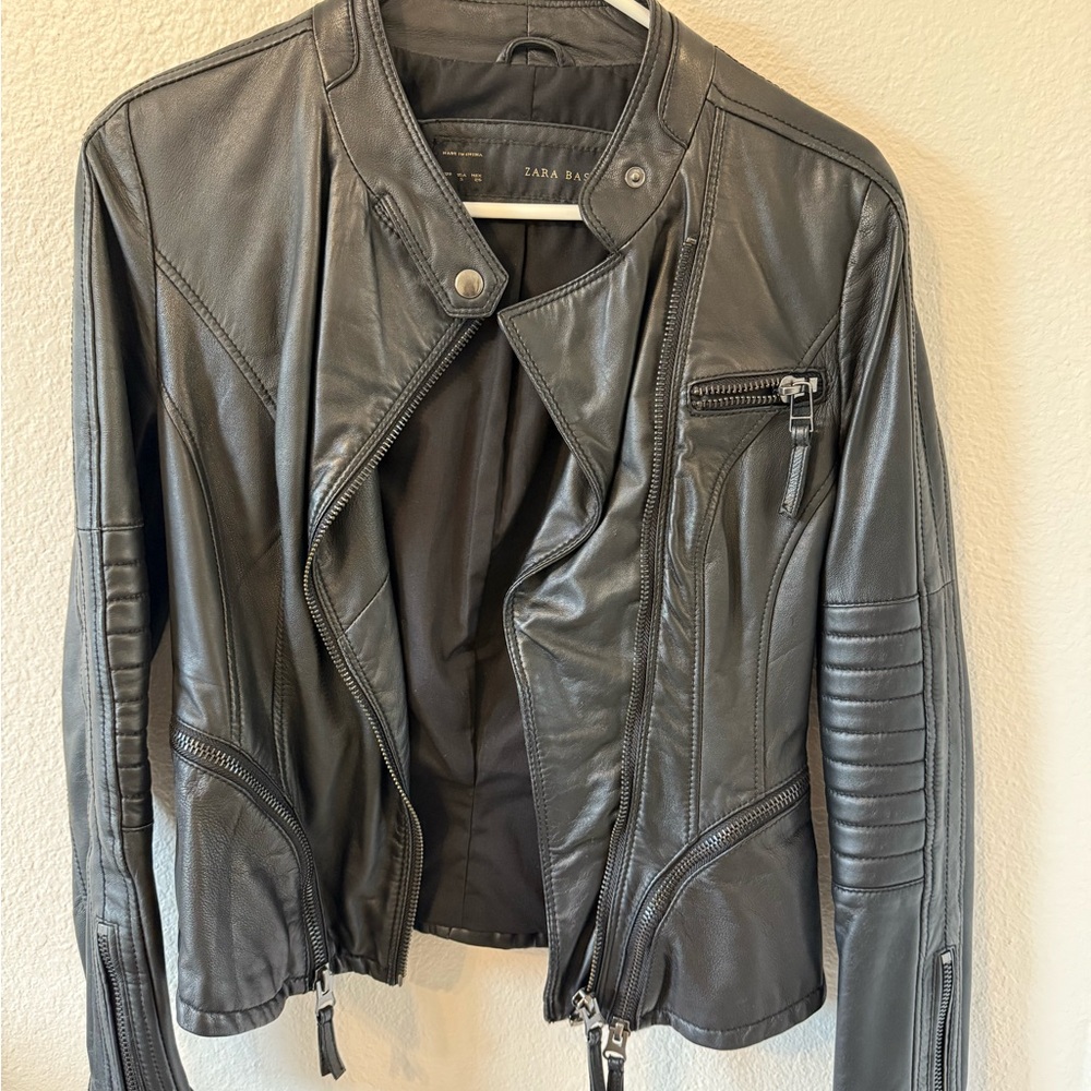 Zara Black Leather Jacket for Women Gently Worn